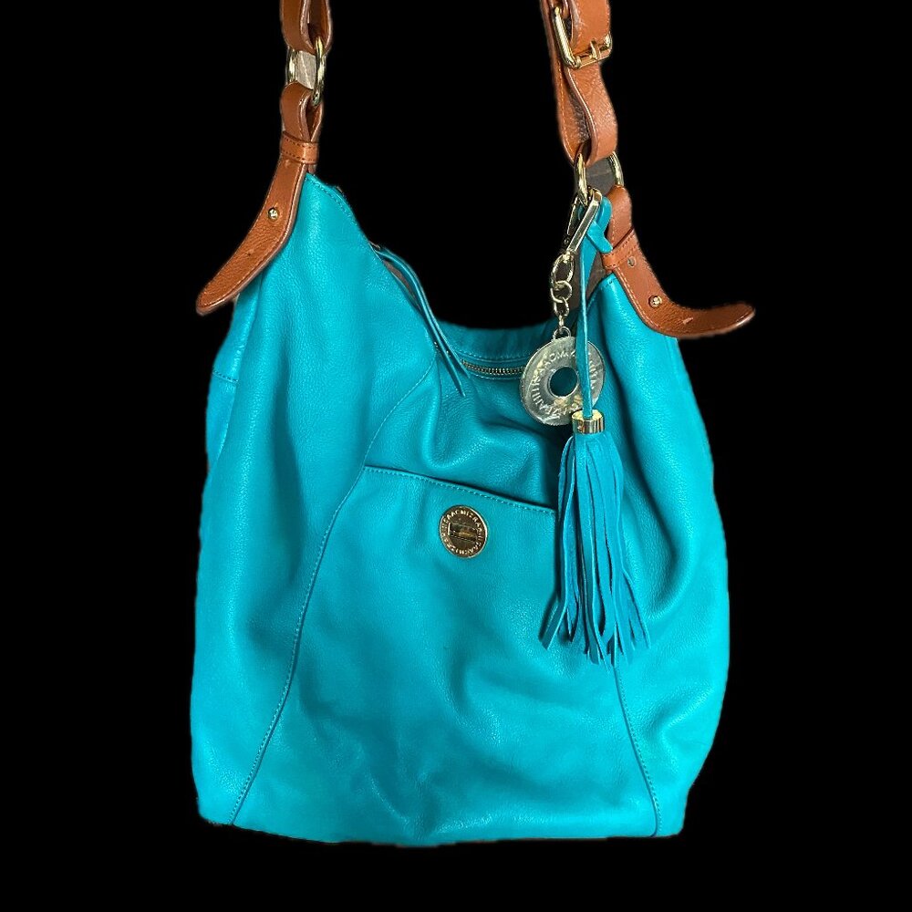 Isaac Mizrahi Live! Bridgehampton Teal Leather Hobo with Turnlock